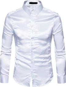 img 4 attached to 👔 HENGAO Shiny Satin Button Sleeves Men's Clothing - Perfect for Shirt Enthusiasts!