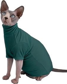 img 2 attached to 🐈 Peacock Green Cotton Cat Turtleneck Sweater Pullover for Sphynx, Cornish Rex, Devon Rex, Peterbald - Medium Size (1-Pack)