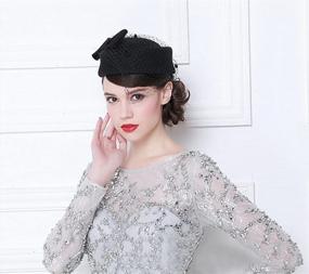 img 2 attached to 👒 Aniwon Pillbox Hat with Veil Vintage Bow Fascinator - Elegant Wedding Caps for Women (Black)