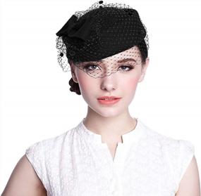 img 4 attached to 👒 Aniwon Pillbox Hat with Veil Vintage Bow Fascinator - Elegant Wedding Caps for Women (Black)