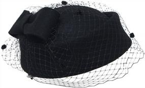 img 3 attached to 👒 Aniwon Pillbox Hat with Veil Vintage Bow Fascinator - Elegant Wedding Caps for Women (Black)