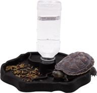 🦎 aufeeky 2 in 1 reptile water & food dish with bottle: automatic refilling bowl for large reptiles - tortoise, hermit crab, turtle, dragon, gecko, frog - coffee logo