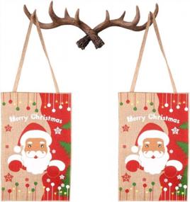 img 4 attached to Junxia Two Pieces Natural Burlap Laughing Santa Garden Flag Colorful Merry Christmas Outdoor Garden Yard Decorations