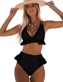 img 4 attached to Ruffled V-Neck High-Waisted Bikini: Stylish Two-Piece Swimwear For Sporty Women