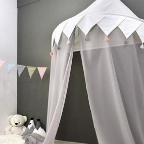 img 4 attached to Grey Bed Canopy For Girls Bed: Princess Nursery Play Reading Room Chiffon Hanging Tent With Mosquito Netting - Perfect Kids' Indoor Decoration