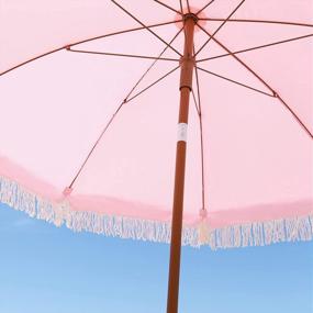 img 2 attached to AMMSUN 7Ft Outdoor Patio Umbrella With Fringe Tassels In Trendy Pink Color, UPF50+ Sun Protection, Wood-Look Steel Pole And Ribs, Easy Push-Button Tilt Function