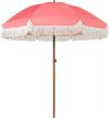 ammsun 7ft outdoor patio umbrella with fringe tassels in trendy pink color, upf50+ sun protection, wood-look steel pole and ribs, easy push-button tilt function logo