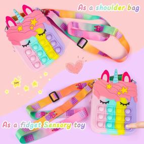 img 1 attached to Cute Pop Shoulder Bag For Girls & Women - ATESSON Sensory Silicone Cartoon Toy Purse Bags!