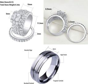 img 1 attached to Wuziwen Couple Rings: His and Hers Wedding Ring Set with CZ Stones, Silver Women's Ring and Tungsten Men's Band