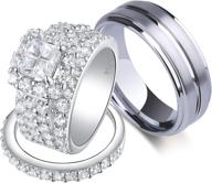 wuziwen couple rings: his and hers wedding ring set with cz stones, silver women's ring and tungsten men's band логотип