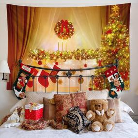 img 2 attached to Emvency Christmas Tree Wreath Tapestry 50"X60" Home Decor Xmas Family Merry Eve New Year Winter Colorful Magic Garland Fireplace Wall Tapestries For Bedroom Living Room Dorm