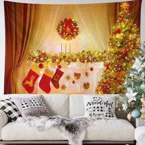 img 4 attached to Emvency Christmas Tree Wreath Tapestry 50"X60" Home Decor Xmas Family Merry Eve New Year Winter Colorful Magic Garland Fireplace Wall Tapestries For Bedroom Living Room Dorm