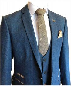 img 3 attached to Vintage Blue Tweed Herringbone Wool 3-Piece Tailored Suit For Men - Classic Style