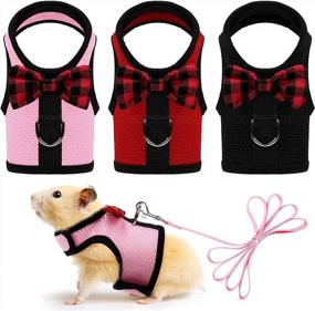 img 4 attached to Aodaer 3 Pack Hamster Clothes Harness And Leash Soft Mesh Small Pet Harness Comfort Padded Vest For Ferret, Guinea Pigs, Chinchilla Or Similar Small Animals (Large)