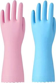 img 4 attached to 🧤 Medium Waterproof Reusable Cleaning Gloves - Latex Free with Cotton Liner, Non-Slip Kitchen Dishwashing Gloves (Blue+Pink)