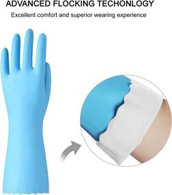 img 3 attached to 🧤 Medium Waterproof Reusable Cleaning Gloves - Latex Free with Cotton Liner, Non-Slip Kitchen Dishwashing Gloves (Blue+Pink)