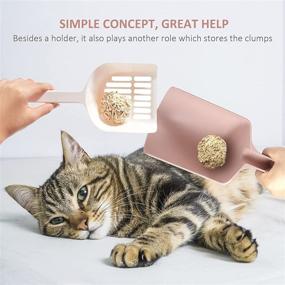 img 2 attached to 🐱 MEOWORD 2-in-1 Cat Litter Scooper: Clump Container + Caddy Holder, Stand with Long Handle, Large Capacity, Non-Stick Design