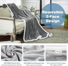 img 3 attached to Super Soft, Lightweight & Eco-Friendly Sherpa Throw Blanket - 60 X 80 Inches Twin Size (Grey)