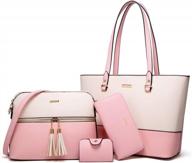 shop the ultimate women's fashion handbag set - 4pcs tote, shoulder, and satchel purse with top handle logo