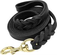 🐾 premium black leather dog leash - quality braided training leash - heavy-duty military grade - ideal for training & walking - 4ft length by 1/2" width logo