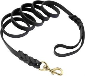 img 1 attached to 🐾 Premium Black Leather Dog Leash - Quality Braided Training Leash - Heavy-Duty Military Grade - Ideal for Training & Walking - 4ft Length by 1/2" Width