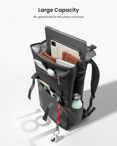 img 3 attached to Tomtoc 18L Flap Рюкзак для ноутбука, легкий водостойкий рюкзак для школьных путешествий в колледже, книжная сумка для 13-16-дюймовых MacBook, прочный рюкзак Work-Pack с большой емкостью - черный
