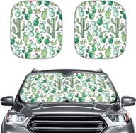 🚗 uv ray blocking car windscreen sunshade with green plants cactus pattern - freewander organizer for car truck front window logo