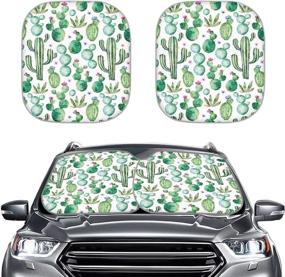 img 4 attached to 🚗 UV Ray Blocking Car Windscreen Sunshade with Green Plants Cactus Pattern - Freewander Organizer for Car Truck Front Window