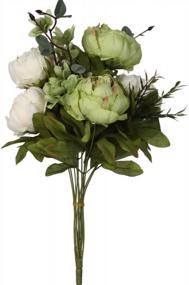 img 2 attached to Vintage Artificial Peony Bouquet - Luyue New Green Silk Flowers