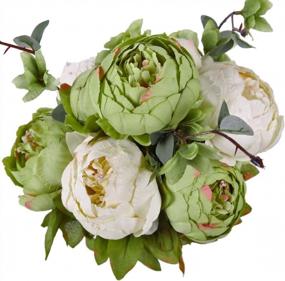 img 4 attached to Vintage Artificial Peony Bouquet - Luyue New Green Silk Flowers