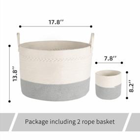 img 2 attached to 🧺 Clubasket 2-Piece Cotton Rope Basket: Large Woven Storage Solution for Living Room, Laundry, Blankets, and Toys in Grey & White (20x13'')