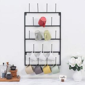 img 2 attached to MyGift Black Metal Wall Mounted Coffee Mug Holder Rack With 5 Tier, Hanging Mug And Cup Storage Organizer With 18 Hooks