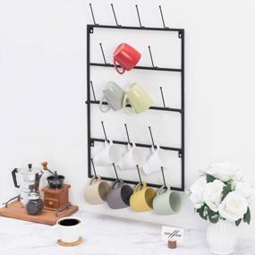 img 3 attached to MyGift Black Metal Wall Mounted Coffee Mug Holder Rack With 5 Tier, Hanging Mug And Cup Storage Organizer With 18 Hooks