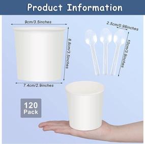 img 3 attached to Aodaer 120 Pieces Paper Ice Cream Cups Disposable Soup Bowls With Plastic Spoon White Disposable Dessert Bowls Ice Cream Sundae Cups Disposable Dessert Containers Party Treat Cups, 12 Ounce