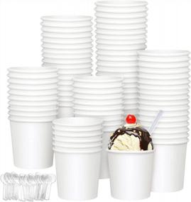 img 4 attached to Aodaer 120 Pieces Paper Ice Cream Cups Disposable Soup Bowls With Plastic Spoon White Disposable Dessert Bowls Ice Cream Sundae Cups Disposable Dessert Containers Party Treat Cups, 12 Ounce