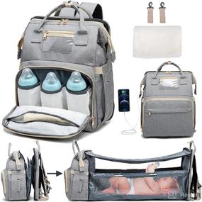 img 4 attached to Premium Grey Diaper Bag Backpack with Changing Station, USB Charging Port, and Foldable Crib – Ideal for Busy Parents On-the-Go!