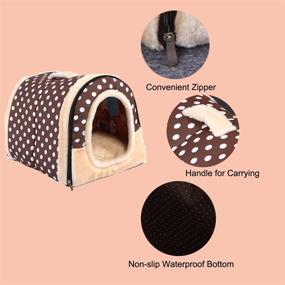 img 2 attached to Large Brown Dot Dog Bed House - Waterproof, Washable Pet Hideout Cage with Cushion - Ideal for Medium Dogs