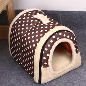 img 4 attached to Large Brown Dot Dog Bed House - Waterproof, Washable Pet Hideout Cage with Cushion - Ideal for Medium Dogs