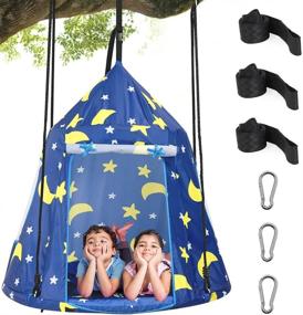 img 4 attached to Zupapa 2-In-1 Hanging Saucer Swing And Play Tent For Kids With 400 Lbs Capacity – Stars And Moon Design, Including Tree Straps For Indoor And Outdoor Use