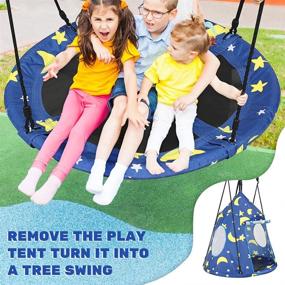 img 3 attached to Zupapa 2-In-1 Hanging Saucer Swing And Play Tent For Kids With 400 Lbs Capacity – Stars And Moon Design, Including Tree Straps For Indoor And Outdoor Use