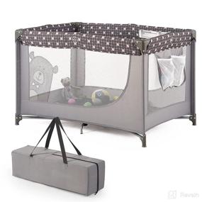 img 3 attached to 👶 Gray Portable Sturdy Crib Baby Playpen Set with Mattress & Carry Bag