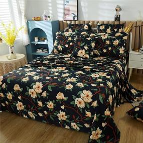 img 2 attached to Vintage Black And Yellow Floral Bedding Set - FADFAY Queen Size Egyptian Cotton Sheets With Elegant Peony Design, 800 Thread Count Deep Pocket Fitted Sheet For Farmhouse Décor - 4 Piece Set Included