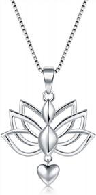 img 3 attached to Lotus Flower Yoga Heart Necklace - 925 Sterling Silver Pendant On Box Chain For Women
