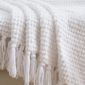 img 2 attached to Soft And Lightweight Knitted Throw Blanket With Fringes For Home Decoration - Textured Woven Design, Ideal For Sofas And Couches - 50" X 60" - White