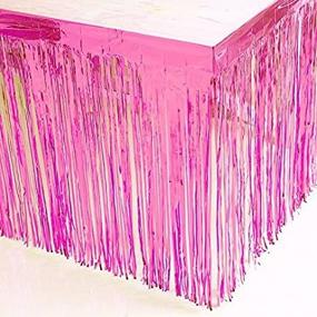 img 4 attached to Add Flair To Your Table With Blukey Metallic Foil Fringe Table Skirt In Pink Tinsel For Rectangle Tables