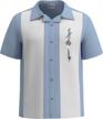 lucky paradise mens camp shirt, vintage cuban style bowling shirt ~ guayabera dress shirt style ~ blue oasis logo