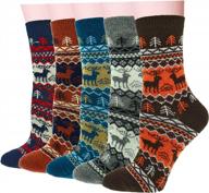 5pack women's vintage winter soft warm thick cold knit wool crew socks, multicolor, free size logo