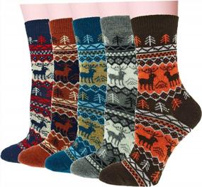 img 4 attached to 5Pack Women'S Vintage Winter Soft Warm Thick Cold Knit Wool Crew Socks, Multicolor, Free Size