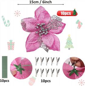 img 3 attached to 10 Pink Poinsettia Artificial Christmas Flowers For Xmas Tree Ornaments, Wedding, And Wreath Decoration - Festive New Year Ornaments By RECUTMS