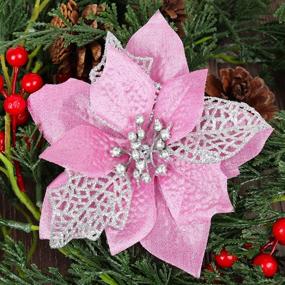 img 4 attached to 10 Pink Poinsettia Artificial Christmas Flowers For Xmas Tree Ornaments, Wedding, And Wreath Decoration - Festive New Year Ornaments By RECUTMS